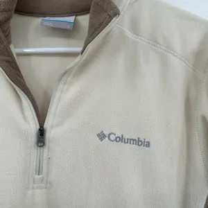 Columbia size small fleece quarter zip pullover sweatshirt cream‎ brown thumbnail 3