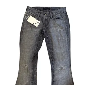 Work Custom Jeans Womens 24 Faded Black Low Rise Distressed Flare Wide Leg Denim thumbnail 3