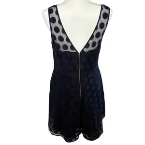 Betsey Johnson Polka Dot Mesh Lace Party Dress 10 Fit & Flare‎ Navy Textured thumbnail 4