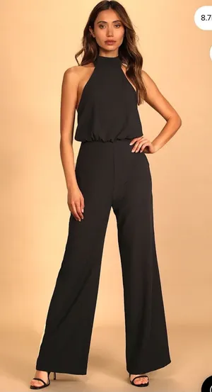Lulus Black Moment for Life Halter Jumpsuit Wide Leg Size XS Minimalist Cocktail thumbnail 1