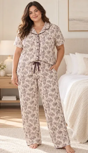 NWT Berkshire Homewear Pajama Set 3X Silky Smooth Notch Collar Floral PJs plus thumbnail 1