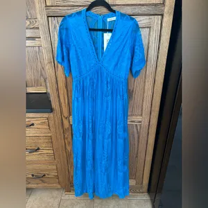 Sodress‎ Lace overlay maxi dress Blue v neck embroidered floral women’s medium thumbnail 4