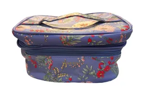 Yumi Kim Floral Makeup Bag Blue Double Tiered Travel Cosmetic Vanity Case thumbnail 1