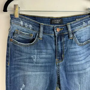 Judy Blue Relaxed Fit Stretch Denim Jeans Sz 28 Dark Wash Distressed thumbnail 7