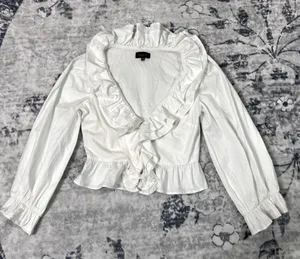 Majorelle White Ruffle Trim Blouse Sz Small thumbnail 1