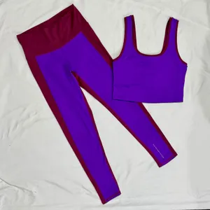 Terez New York Purple Burgundy Colorblock Leggings Crop Top Set M thumbnail 1