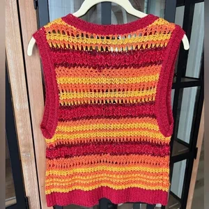 Zara Tie Front Bows tank top knit crochet red orange ganni trendy summer coverup thumbnail 5