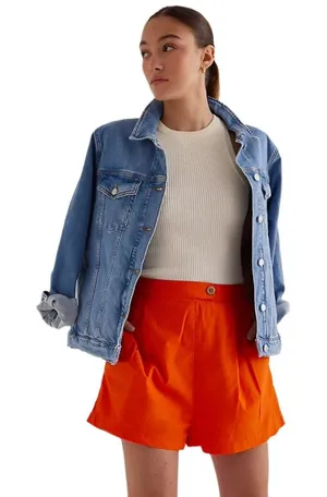 💙NWOT Maeve Anthropologie‎ Orange Pleated Poplin Shorts thumbnail 1