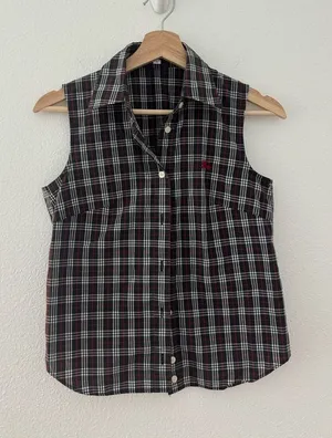 Vintage Burberry check sleeveless button up shirt thumbnail 1
