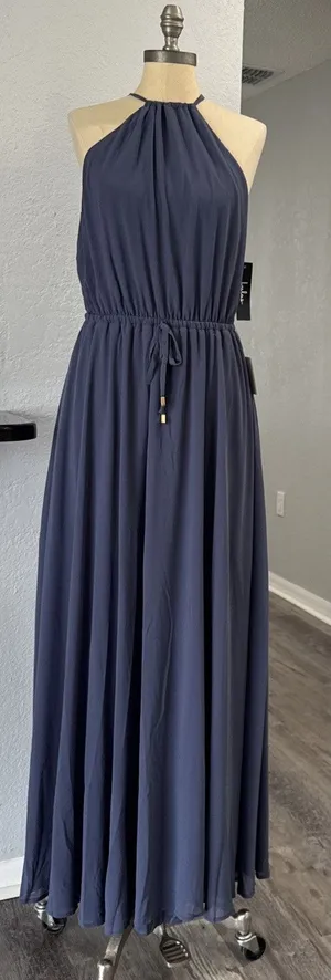 Lulus Halter Neck Blue Maxi Gown Formal Dress Evening Prom Party Dress Large thumbnail 1