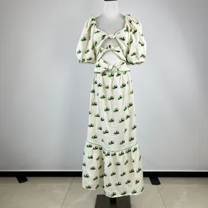NWOT Farm Rio Linen Blend Cutout Tie Front Embroidered Tiered Midi Dress Size XS thumbnail 2