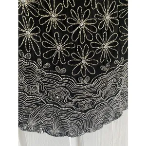 Laurence Kazar Vintage Beaded Top Womens Size L Black Silk Floral Sequin Evening thumbnail 6