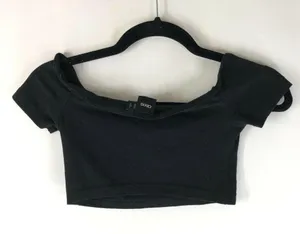 Asos Womens Crop Top Off Shoulder Short Sleeve Cotton Stretch Black Size 0 thumbnail 2