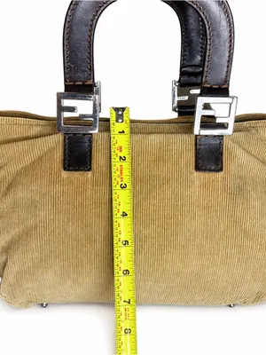FEND Corduroy Mini Bag with Dark Brown Leather Wrapped Handles & Silver Hardware thumbnail 4