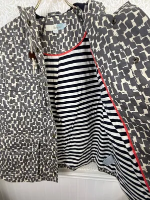 BODEN Gray and White Printed Canvas Heavy Utility Field Rain Jacket - Size - 6 thumbnail 6