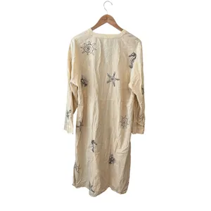 Anthropologie‎ Nautical Embroidered Maxi Dress Cream Seahorse Starfish Small thumbnail 4