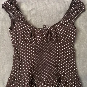 Wild Fable Polka Dot Mini Dress XXS Milkmaid Brown Tiered Ruffle Smocked Lace thumbnail 3