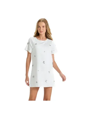 A New Day Embellished Rhinestone Sequin Short Sleeve Mini Shirt Dress White S thumbnail 7