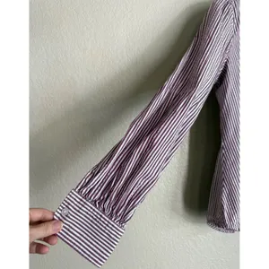 Express Womens M Button Down Shirt Purple White Striped Metallic‎ Long Sleeve thumbnail 4
