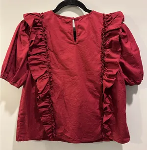 TCEC Puff Sleeve Ruffle Detail Blouse Wine / Burgundy thumbnail 2