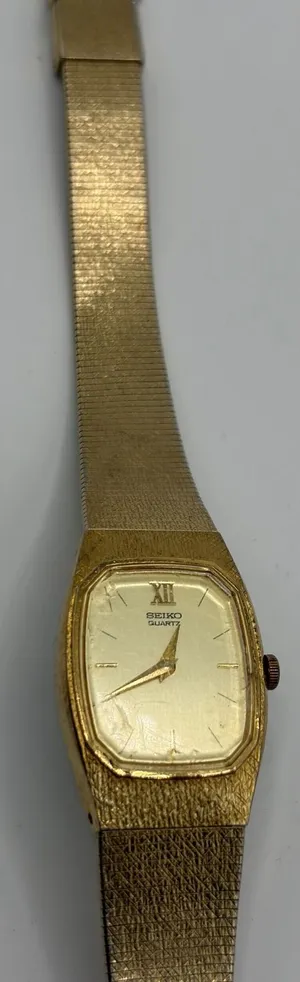 Seiko Quartz Ladies Watch Gold Tone Rectangle Case Textured Band‎ 387034 thumbnail 1