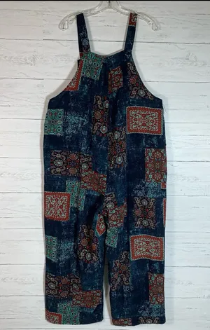 Himosyber Patchwork Jumpsuit Loose Floral Print Bohemian Wide Leg Overall 2XL thumbnail 9