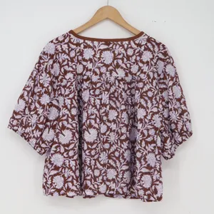 Old Navy Top Womens XL Floral Tassel Split Neck Brown Purple Boho New thumbnail 6