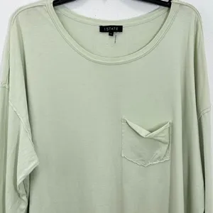 1.State Pastel Mint Green Cotton Long Sleeve Top with Pocket Round Neck Casual‎ thumbnail 3