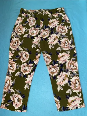 STARS ABOVE floral pajama pant tassel drawstrings 2 pockets olive green size L thumbnail 3