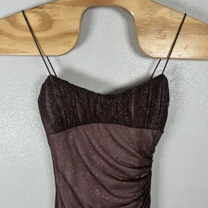 Vtg City Triangles Maxi Prom Dress XS/Small? Formal Gown Brown Sparkly Fairy Y2K thumbnail 2