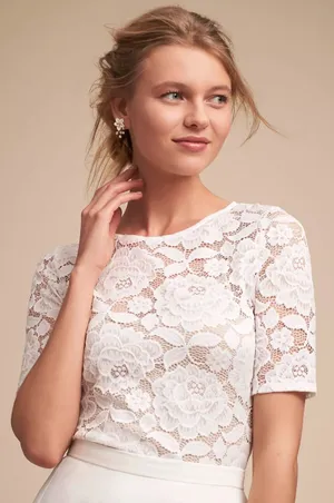 NEW BHLDN Anthropologie Jive Top Lace Bridal Wedding Blouse Top White Floral thumbnail 1