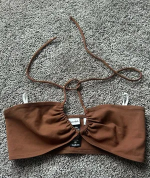 Aritzia Brown Ruched Bandeau Crop Top thumbnail 1