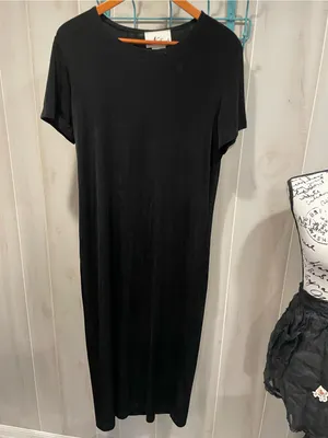 Vintage 90s slinky black jersey maxi dress flowy casual classic whimsigoth thumbnail 6