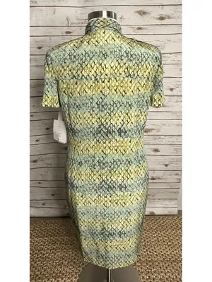 Vintage 100% silk reptile print midi dress Size 16 yellow green button up safari thumbnail 7