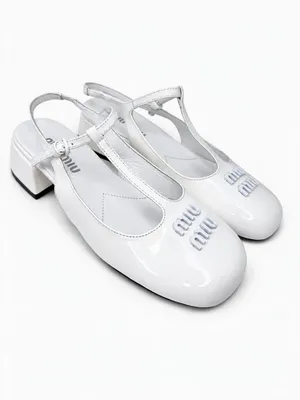 Miu Miu White Patent Leather Mary Jane T‑Strap Square Toe Slingback Pumps EU36 thumbnail 8