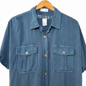 Maurices Blue Utility Top L Short Sleeve Button Front 100% Rayon Relaxed‎ Fit thumbnail 9