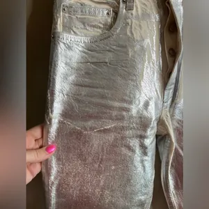Zara silver metallic coated boyfriend fit straight leg jeans size 2 thumbnail 2