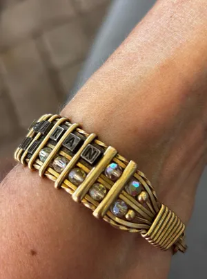 Vintage‎ Wire Wrapped Letter Block Bracelet Gold Tone Mixed Metal Statement thumbnail 1
