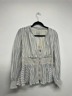Anthropologie Tommie Long-Sleeve Smocked Front-Zip Blouse thumbnail 4
