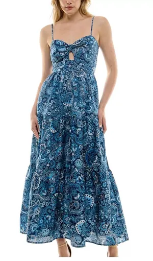 Trixxi Blue Paisley Tie-Front Maxi Dress with Spaghetti Straps thumbnail 1
