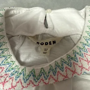 Boden Smock Neck Puff Sleeve TopWhite Blue Green Pink Blue Smocked Neck Sz 6 thumbnail 3