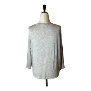 Mango MNG Solid Gray Drop Shoulder V Neck Oversized‎ Top Size XS thumbnail 2