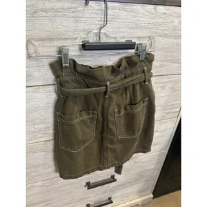 Free People Olive Green Paperbag Waist Utility Mini Skirt Contrast Stitch Size 0 thumbnail 4