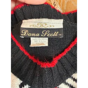 Vintage Dana Scott Christmas Cat Plaid Knit Sweater Holiday Black Red Size Small thumbnail 4