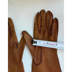 Vintage Caramel Brown Leather Gloves with Decorative Stitching thumbnail 4