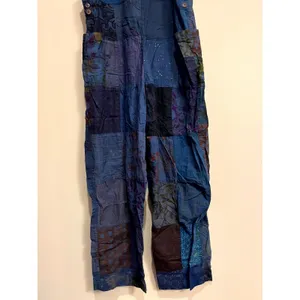 Patchwork Overalls Cotton Blue Crochet Heart Boho Hippie Women Size M thumbnail 6