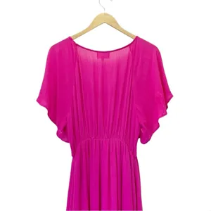 Bohme Saltwater Smocked Midi Dress Large Fuchsia Pink Flutter Sleeve Boho thumbnail 6