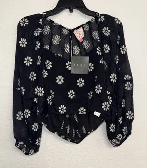 Buru Balloon Sleeve Bustier Cropped Floral Top Sz XL Black White NEW $128 Boho thumbnail 1