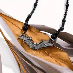Gothic Bat Pendant Black Bead Necklace, Simple Creative Design Fashion Jewelry‎ thumbnail 10