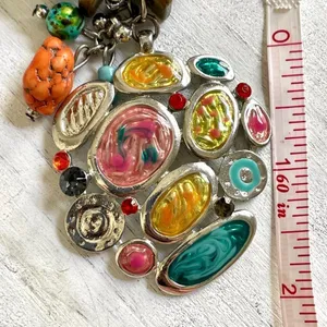 Colorful beaded silver tone pendant necklace thumbnail 11